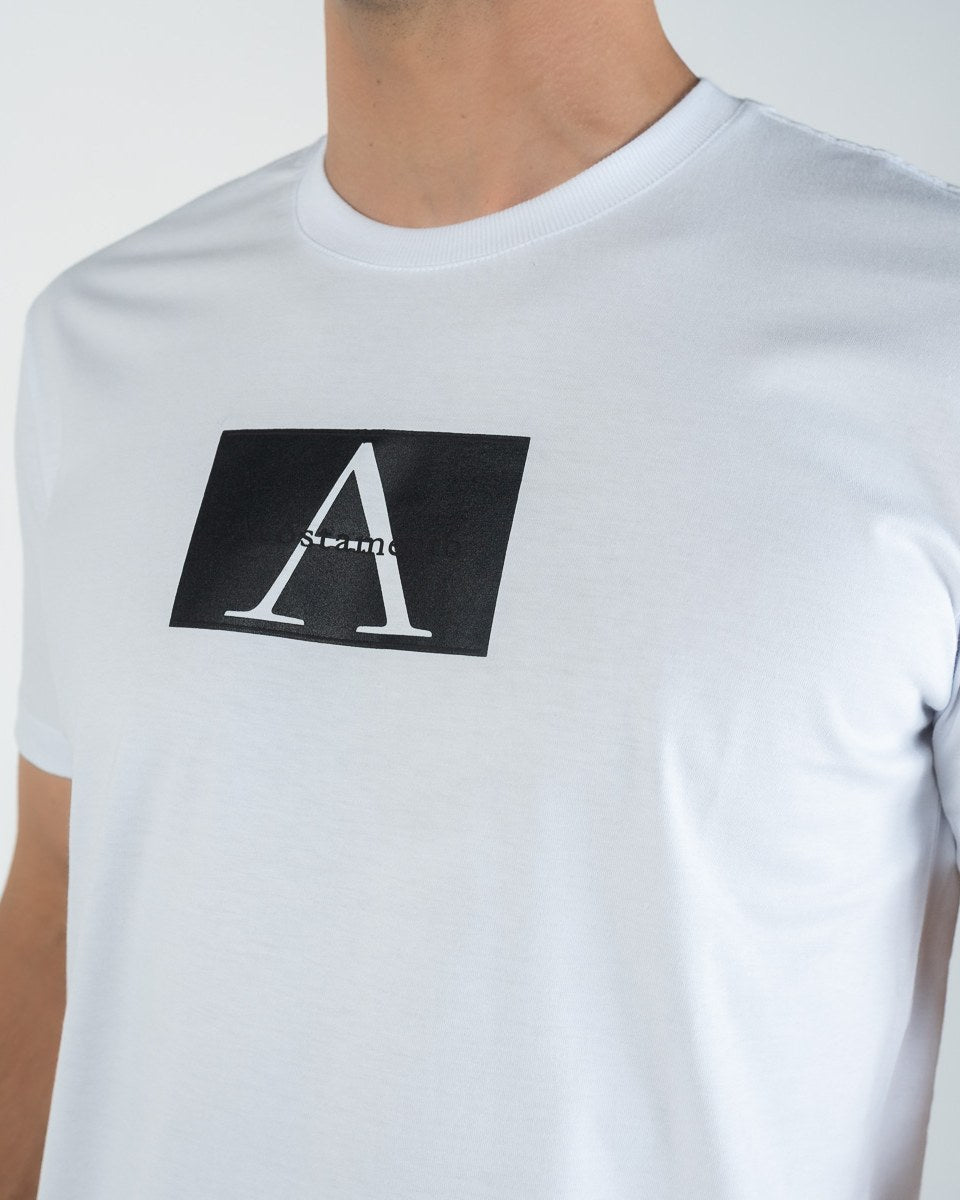 Acostamento T-shirt Letter Central en coton, blanc