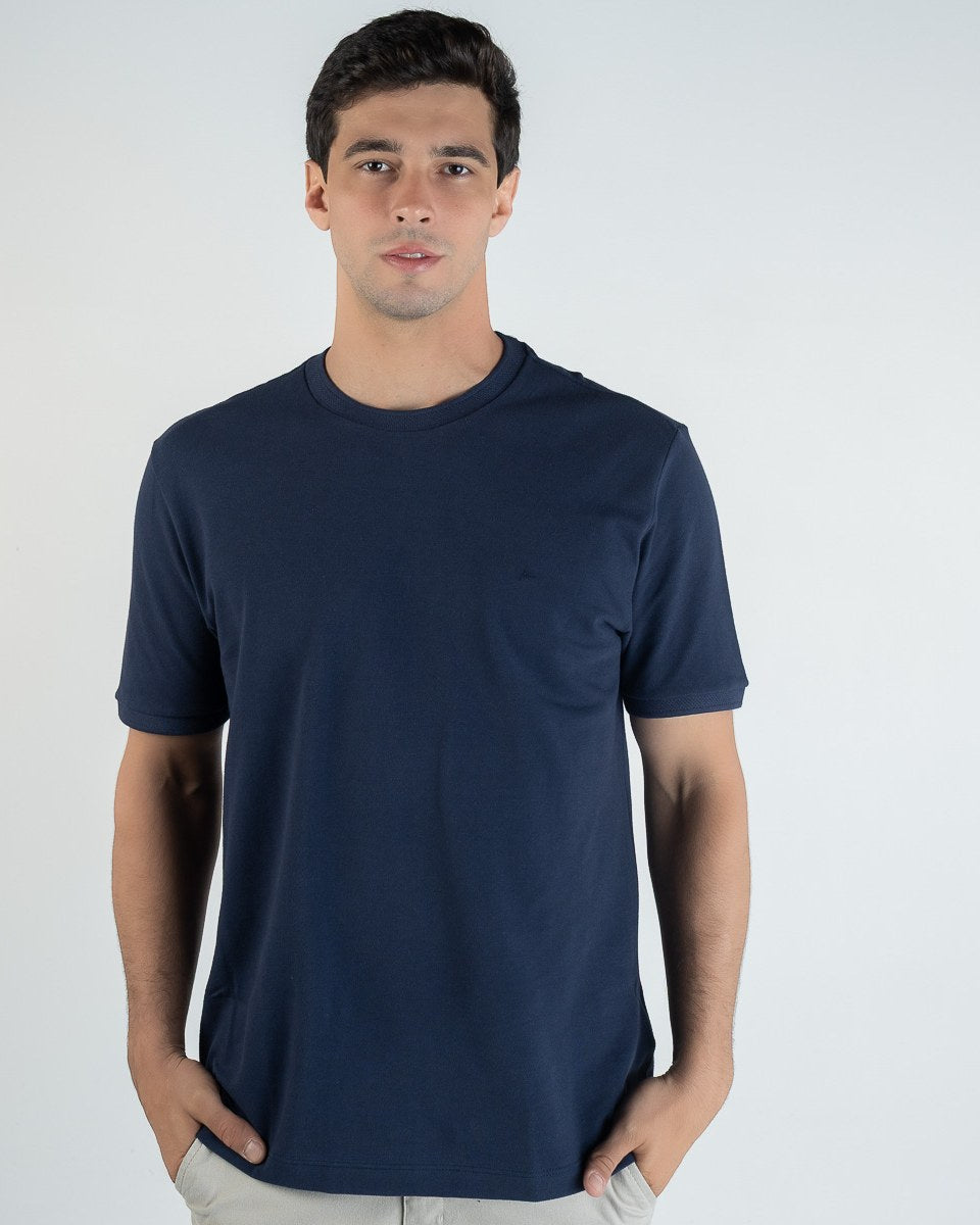 Aramis T-shirt à col texturé en coton, bleu marine