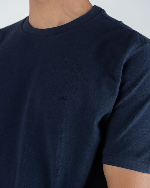 Aramis T-shirt à col texturé en coton, bleu marine