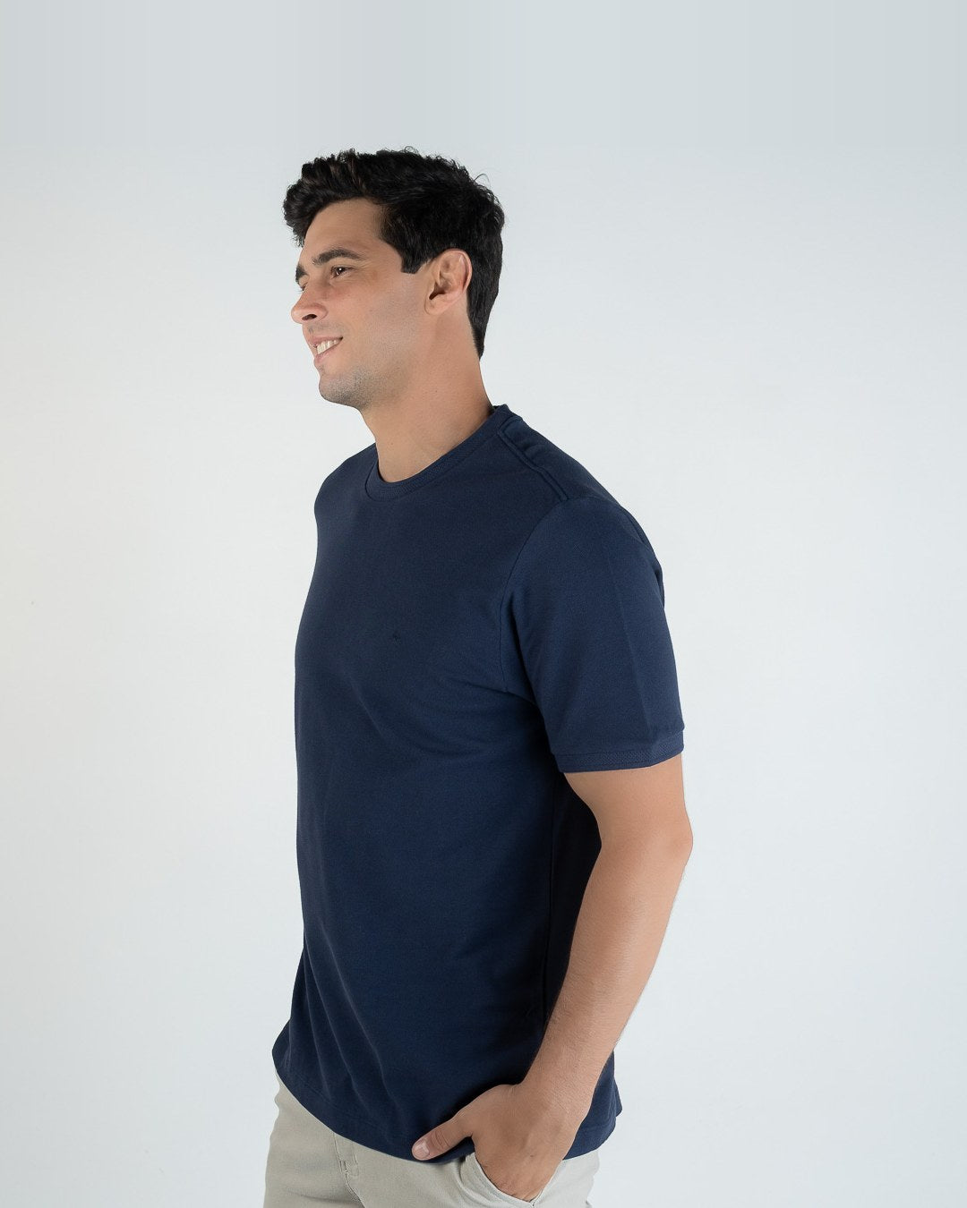 Aramis T-shirt à col texturé en coton, bleu marine