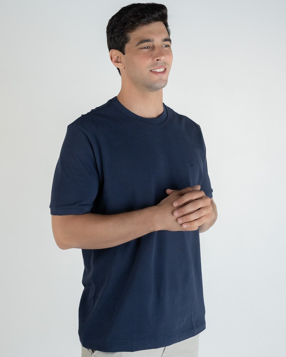 Aramis T-shirt à col texturé en coton, bleu marine