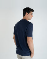 Aramis T-shirt à col texturé en coton, bleu marine – photo 5