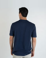 Aramis T-shirt à col texturé en coton, bleu marine – photo 6