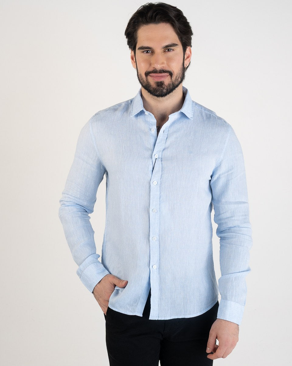 CK Chemise en lin à manches longues, bleu ciel