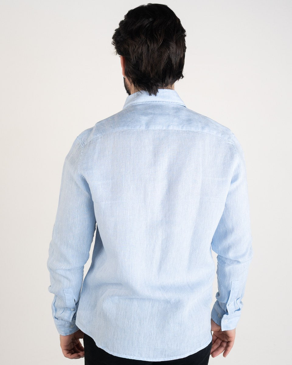 CK Chemise en lin à manches longues, bleu ciel