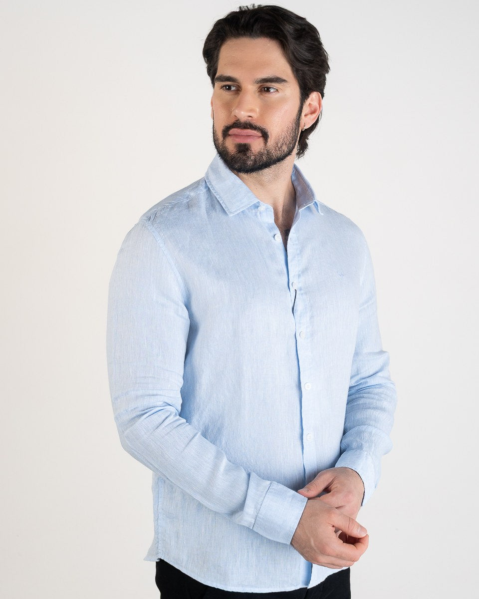CK Chemise en lin à manches longues, bleu ciel
