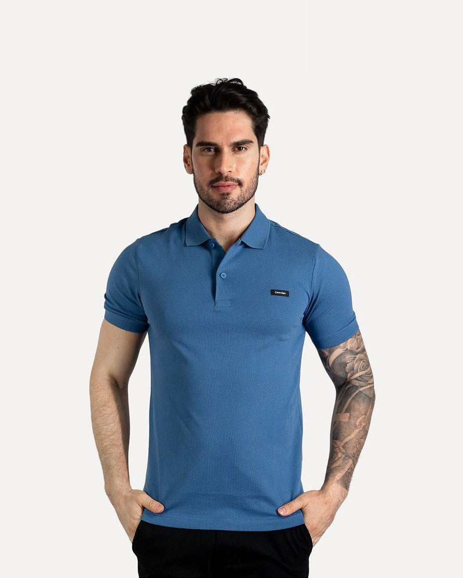 CK Polo en coton stretch, bleu moyen