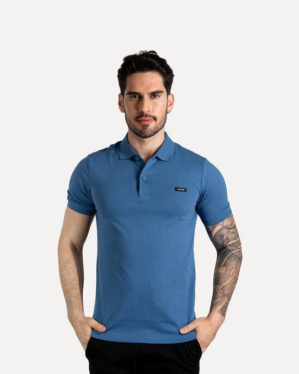 CK Polo en coton stretch, bleu moyen