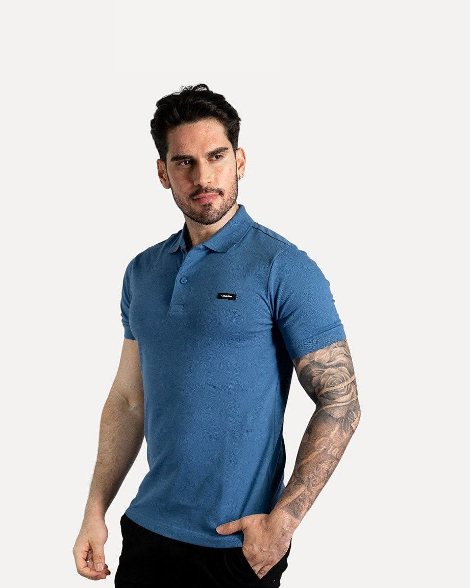 CK Polo en coton stretch, bleu moyen