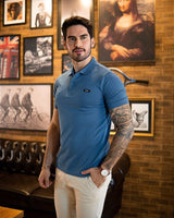 CK Polo en coton stretch, bleu moyen – photo 3