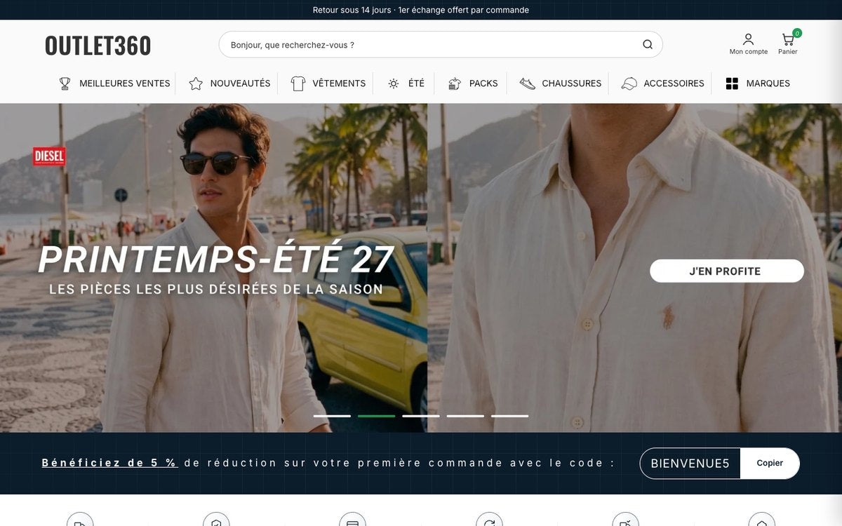 Le site Outlet360 sur ordinateur portable