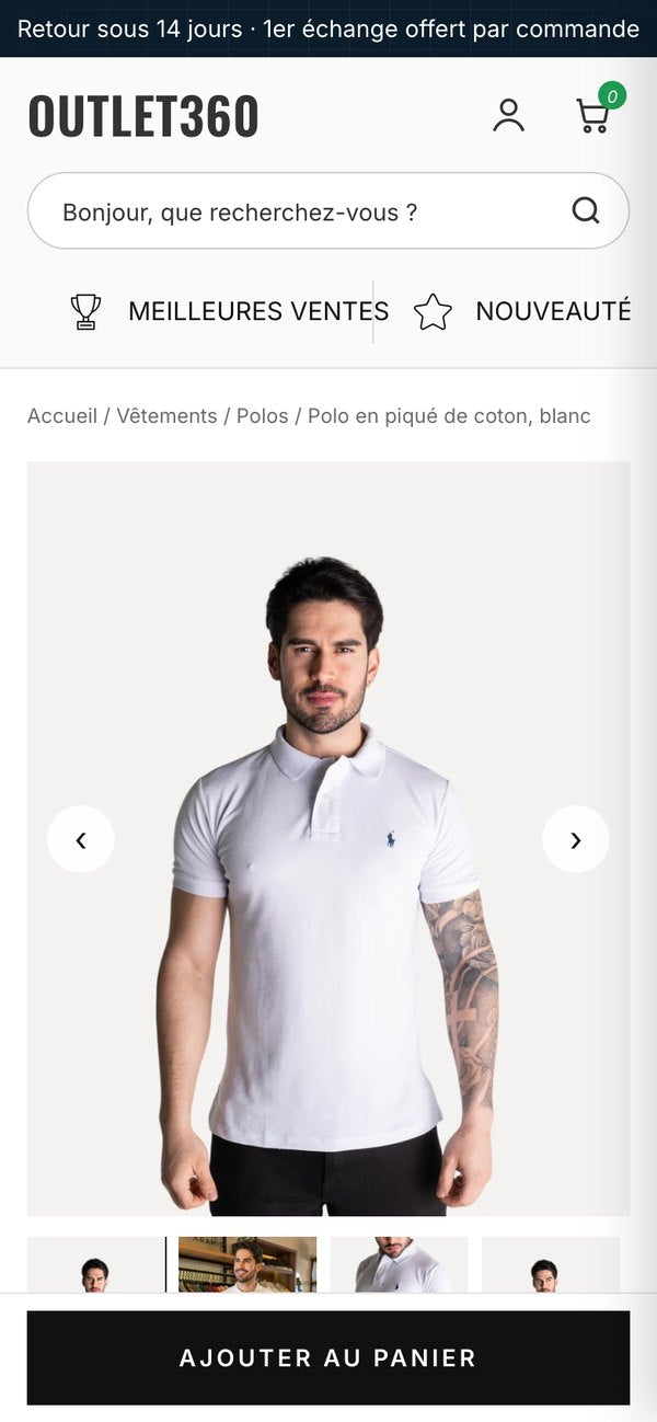 Fiche produit Outlet360 sur smartphone